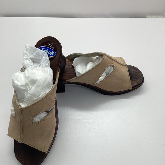 Vintage Dr Scholls Original Wooden Sandals 70s‎ Mule 2 1/2Heel Sz40 US 91/2 - Picture 1 of 9
